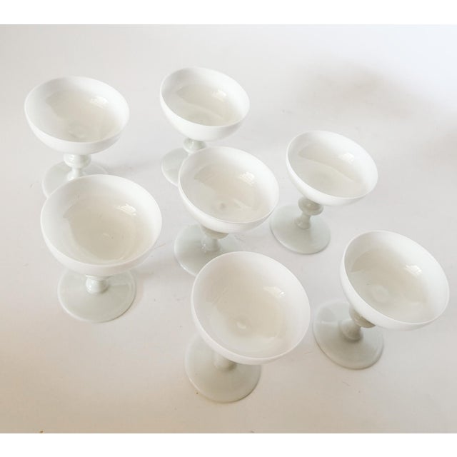 White Vintage Portieux Vallerysthal French White Opaline Coupes, Set of 7 For Sale - Image 8 of 12