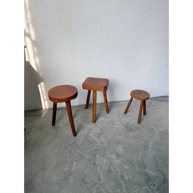 Free-Form Tripod Oak Stools, 1950s, Set of 3 For Sale - Image 12 of 18