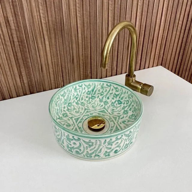 Modern Ceramic Bathroom Countertop Round Sink, Handmade For Sale - Image 4 of 7