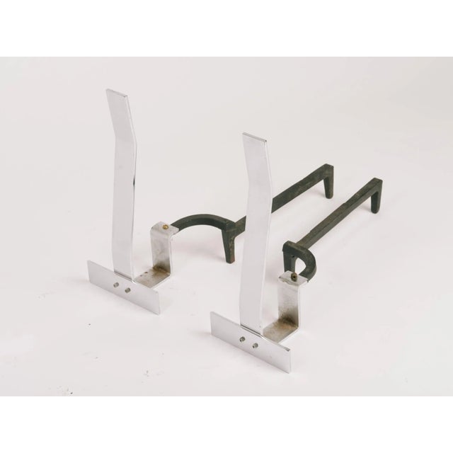 1960s flat bar steel andirons.