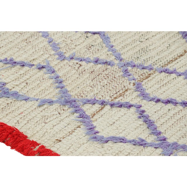 Vintage Moroccan Runner Rug in White With Purple Lozenges, From Rug & Kilim For Sale In New York - Image 6 of 7