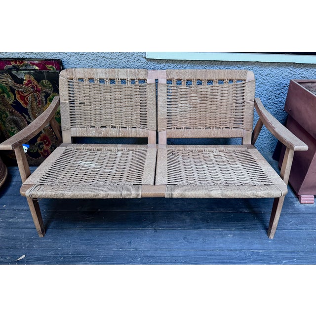 Hans Wegner Hans Wegner Style MCM Rope Loveseat For Sale - Image 4 of 14