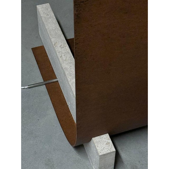 Equo X Floor Lamp in Bent Iron with Stainless Steel and Travertine by D´ARK Atelier For Sale - Image 13 of 18