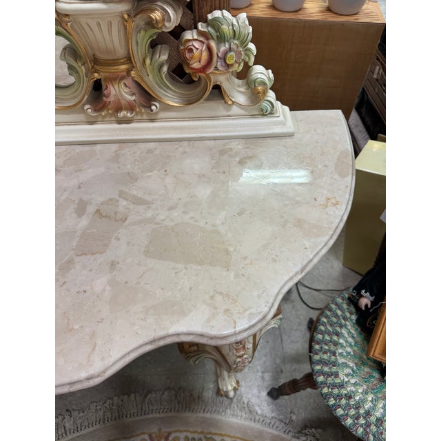 1960s Vintage Italian Baroque Style Floral Marble Top Console and Mirror Set For Sale - Image 4 of 12