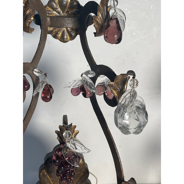 Antique Iron Wrought Sconces With Glass Fruits and Grape Clusyers - Pair For Sale - Image 9 of 11