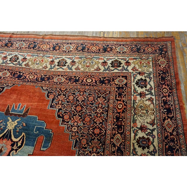 1880s Red Open Field Medallion W. Persian Bijar Rug 11'3" X 18' Handknotted Wool Carpet For Sale - Image 10 of 14