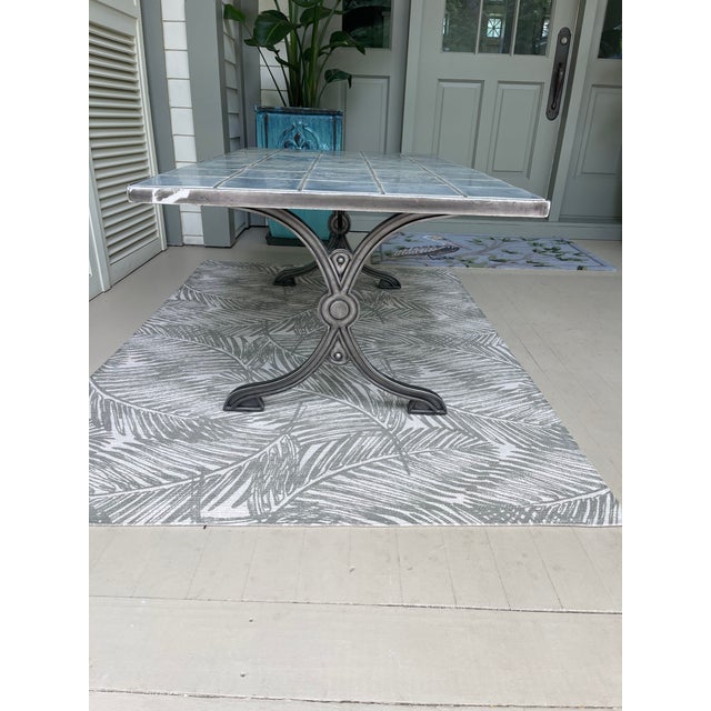 2010s Slate Blue Heavy Iron Indoor/Outdoor Tile Top Conversation Cocktail Table For Sale - Image 5 of 6