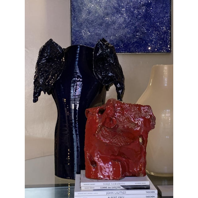 Abstract Sculpture in Red Glazed Ceramic and Gold Leaf by Giacinto Cerone, 1993 For Sale - Image 10 of 13