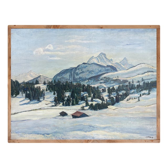 Harald Tillberg, Snowy Alpine Landscape, Oil on Canvas For Sale