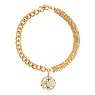 Miriam Salat Gold Plating on Silver and filagree clear choker with a Drop For Sale