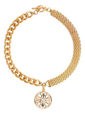 Miriam Salat Gold Plating on Silver and filagree clear choker with a Drop