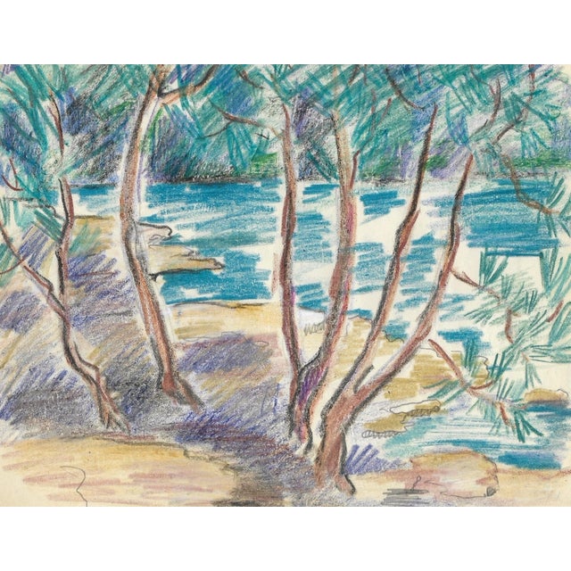 Grace Spongberg (American, 1906-1992) "Formentor - Majorca" oil pastel on paper, titled and estate stamp on reverse. Grace...