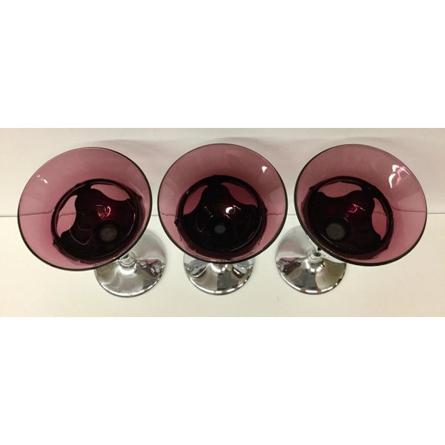 1950s Art Deco Amethyst Chrome Toasting Cups - Set of 3 For Sale - Image 11 of 12