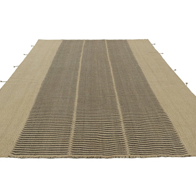2010s Rug & Kilim’s Contemporary Kilim in Beige and Gray Textural Stripes For Sale - Image 5 of 7
