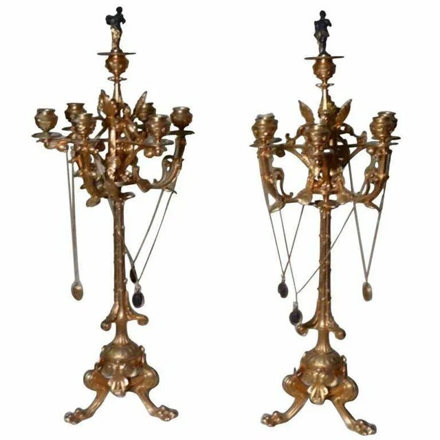 Metal Palatial French Gilt Bronze Candelabra with Musician Snuffers, circa 1830 - a Pair For Sale - Image 7 of 7