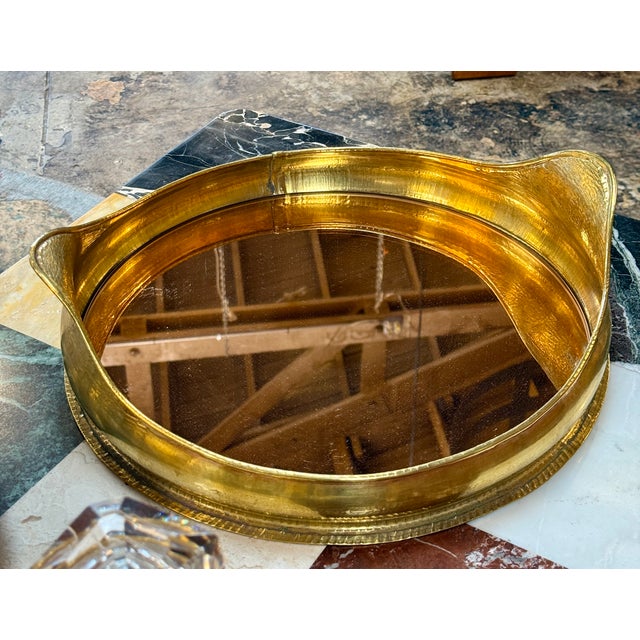 Mid-Century Modern Italian Oval Brass Tray With Mirror, Italy 70s For Sale - Image 3 of 8