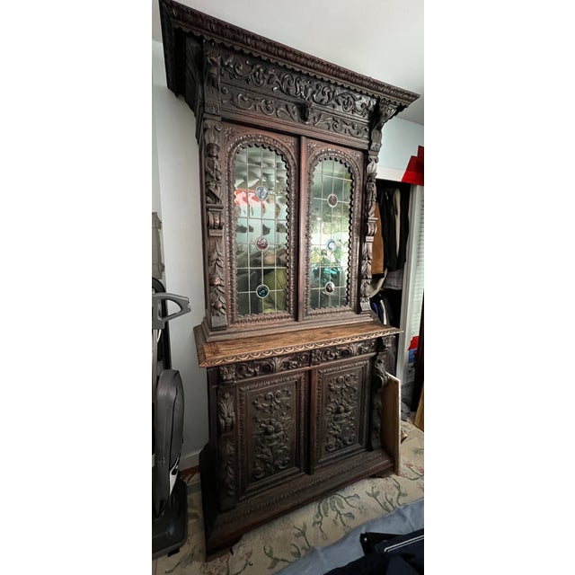 19th Century French Henri II Style Renaissance Revival Carved Oak Hunt Cabinet For Sale - Image 14 of 15