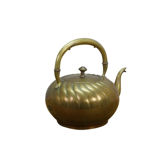 Victorian Antique Art Nouveau Secessionist Swirled Brass Tea Coffee Pot Teapot Kettle 9.5" For Sale - Image 3 of 14