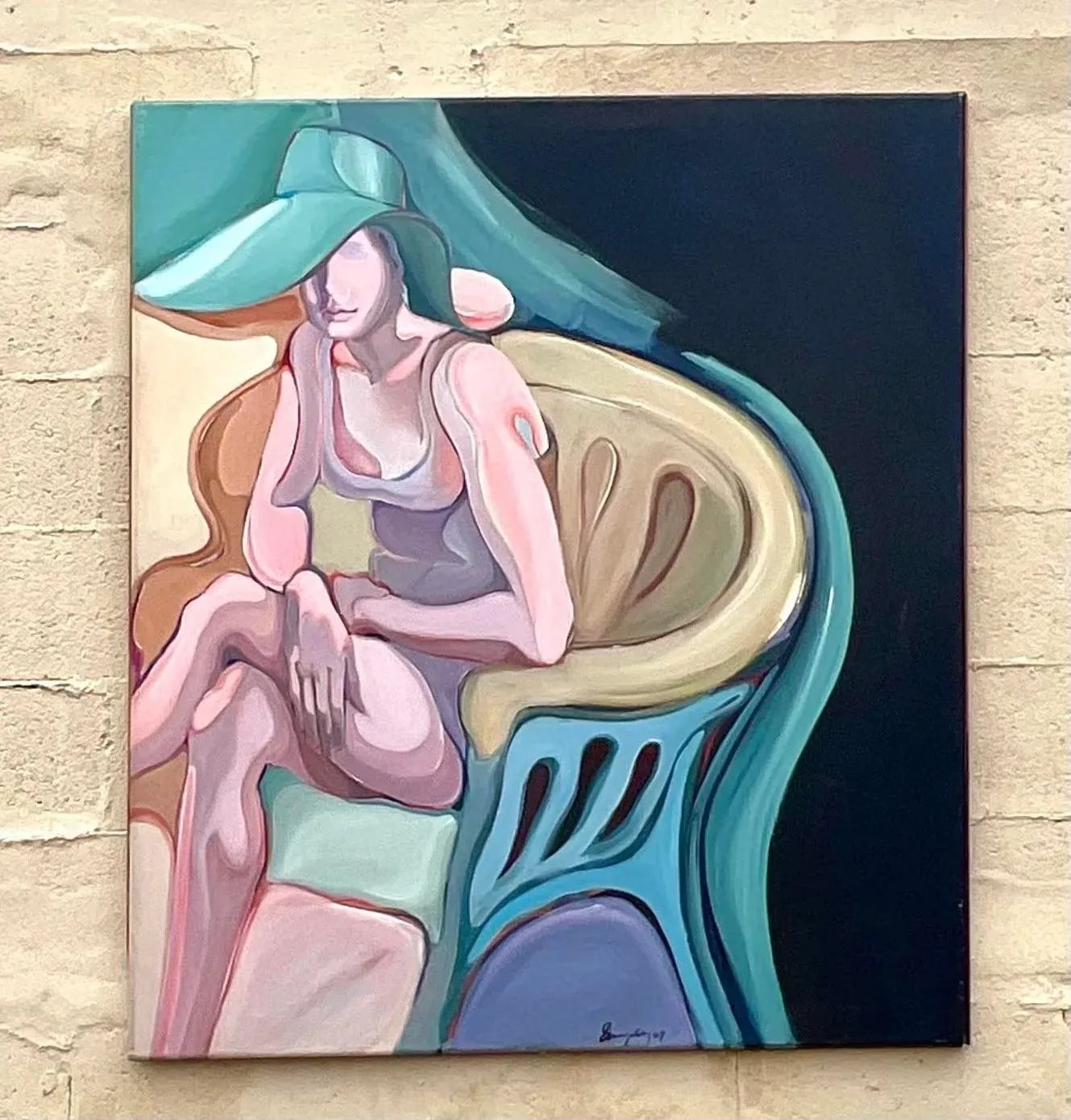 Vintage Monumental Abstract Expressionism Original Oil on Canvas Signed & Dated 1969 - Back view