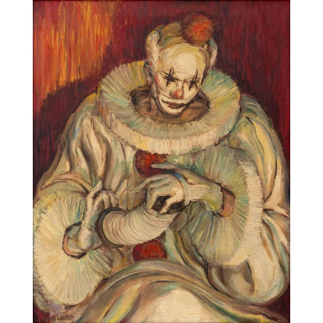 Benjamin Lassen (American, 1904-1968), Portrait of a Clown, Oil on Canvas, signed lower right, carved wood frame. Image:...
