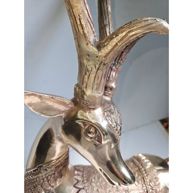 Mid-Century Modern 1960s Recumbent Brass Stag Saeiran Style For Sale - Image 3 of 7