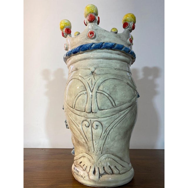 1990s Sicilian Ceramic Heads from Caltagirone, Set of 2 For Sale - Image 5 of 18