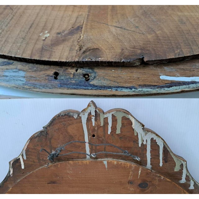 Tan Antique Oval Oak Beveled Wall Mirror – Late Victorian / Edwardian – Carved Crest For Sale - Image 8 of 11