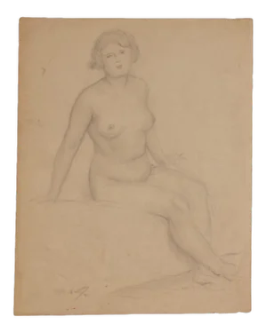 Naturalistic Seated Nude Woman Study Graphite on Paper 1930s