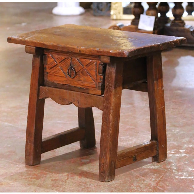 Mid 18th Century 18th Century Spanish Walnut Single Plank Top Side Table With Carved Drawer For Sale - Image 5 of 12