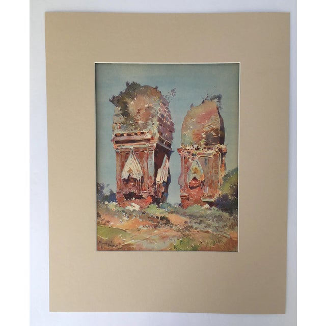 Impressionist Vintage Matted Lithograph View of Indo-China by Marius Hubert-Robert, 1933 For Sale - Image 3 of 3