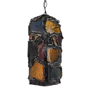 Brutalist Multicolor Chunk Glass Hanging Pendant Light For Sale