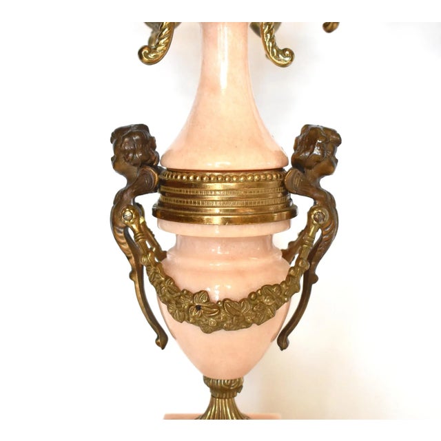 Rococo Italian Empire Brevettato Pink Marble & Ormolu Candelabra - a Pair For Sale - Image 3 of 10