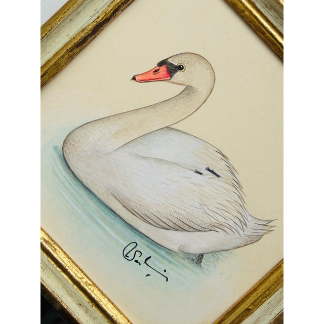 Figurative Original Hand-Painted Swan Painting in a Vintage Italian Frame For Sale - Image 3 of 3