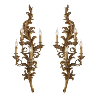 Large Louis XV Florentine Carved and Gilded Sconces, 1990s, Set of 2 For Sale