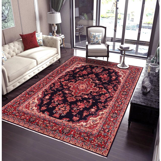 Blue Vintage Hand-Knotted Wool Rug – 7.1 X 9.10 For Sale - Image 8 of 8