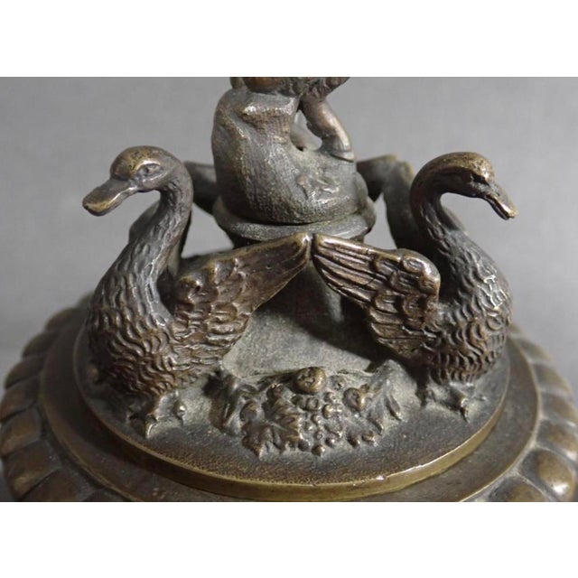 Metal 19th Century Italian Grand Tour Sienna Marble & Patinated Bronze Inkwell With Seahorses For Sale - Image 7 of 9