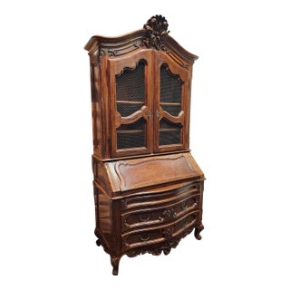 1950s - Country French Louis XV Secretary Bookcase - Hutch - Bar Cabinet For Sale