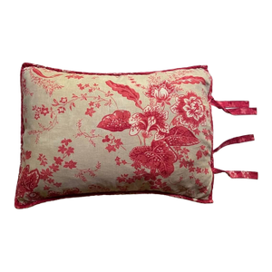 Large-Scale French Botanical Toile Pillow Sham — Rose Red on Natural Linen, Reversible