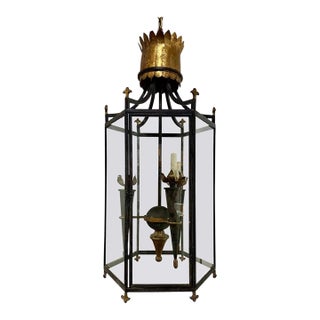 Antique Spanish Revival Hexagonal Crown Lantern-Pair Available For Sale