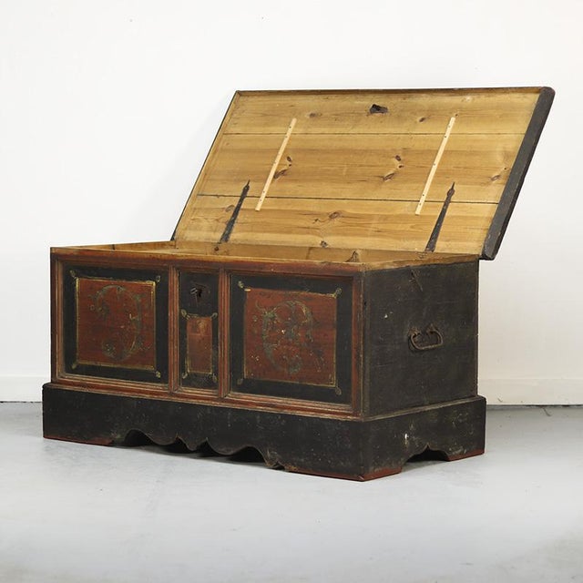 Wood Very Large Rustic Farmhouse Folk Art Bridal Chest / Dresser For Sale - Image 7 of 18