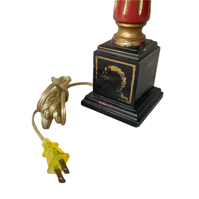 Metal 1940s Paint Decorated Italian Column Lamp With Pressed Botanical Shade For Sale - Image 7 of 8