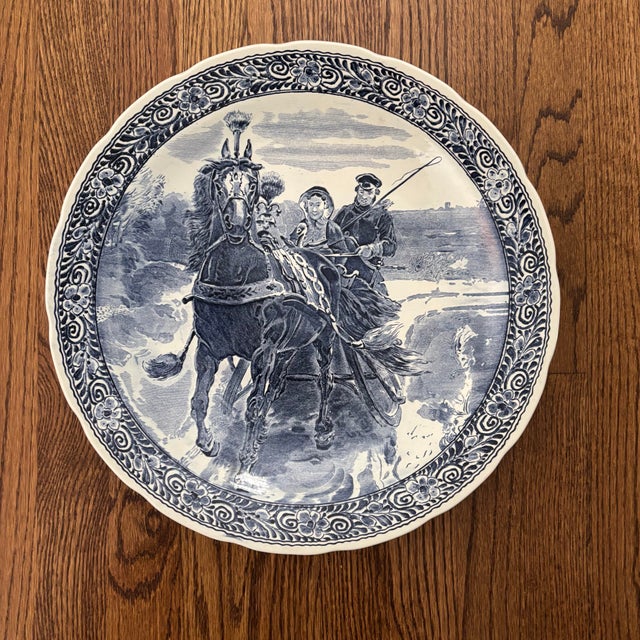 Ceramic Mid 20th Century Royal Sphinx Belgium Blue and White Delfts Boch Charger For Sale - Image 7 of 7