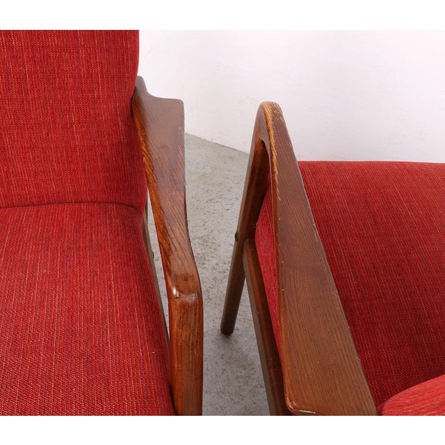 Vintage Danish Wooden Armchairs with Coral Fabric, 1950s, Set of 2 For Sale - Image 11 of 13