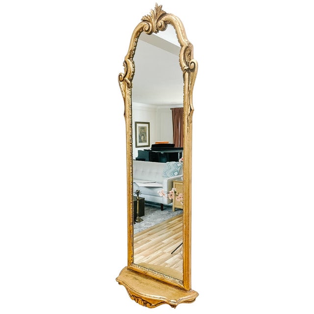 Mid-Century Modern Mid 20th Century Italian Giltwood Pier Mirror With Integrated Console Shelf For Sale - Image 3 of 9