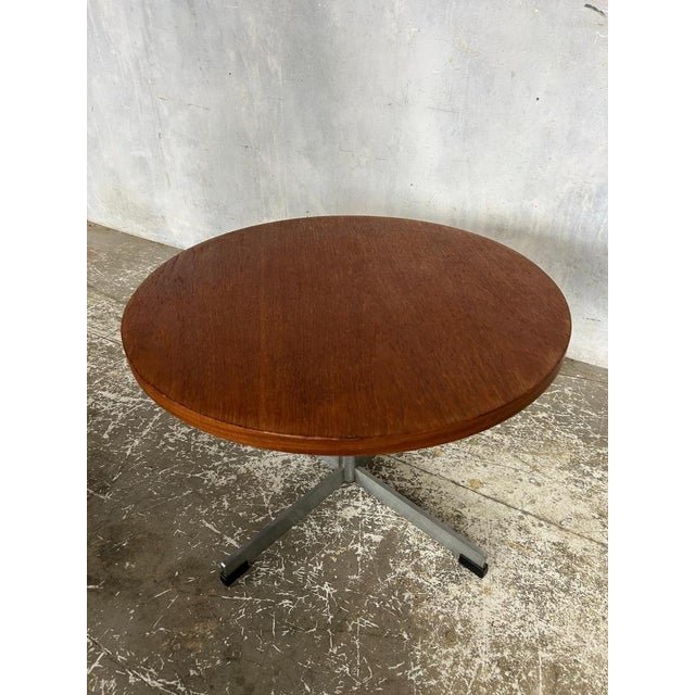 Wood Mid-Century Round Coffee Table with Teak Top and Chrome Cross Base For Sale - Image 7 of 11