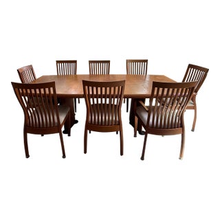 Teak Dining Room Set With 8 Solid Teak Chairs, Buffet and Hutch, 2 Leaves For Sale