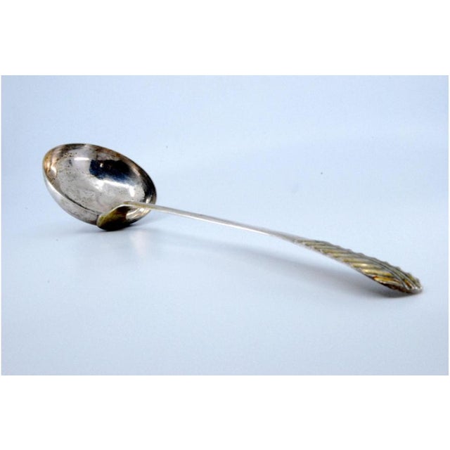 Silver Plain Silver Soup Ladle with Embossed Handle For Sale - Image 8 of 11