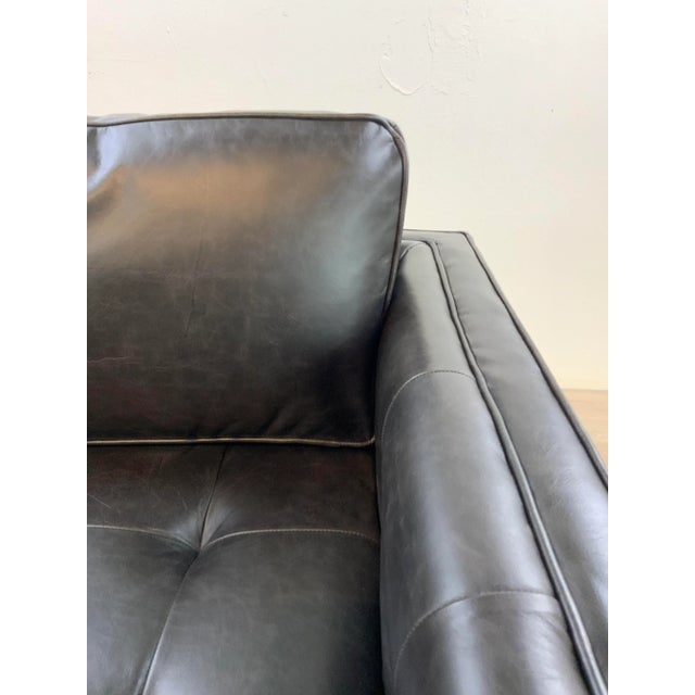 Modern Square Back Black Leather Swivel Chairs Pair For Sale - Image 4 of 9