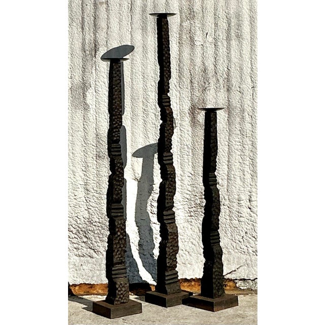 Vintage Boho Floor Candle Stands Trio For Sale - Image 4 of 5