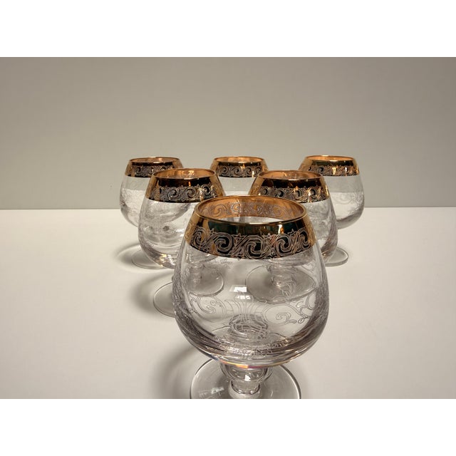 Murano Glass Medici Gold Rim Cognac Glass, 1970s, Set of 6 For Sale - Image 4 of 7